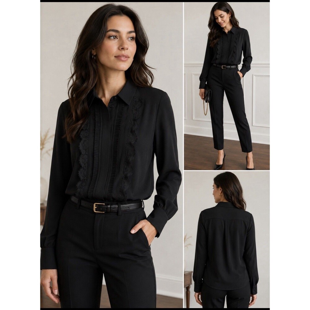 Escada Black Lace & Pintuck Blouse – EU 40